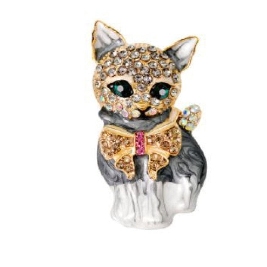 Black And White Cat Crystal Brooch