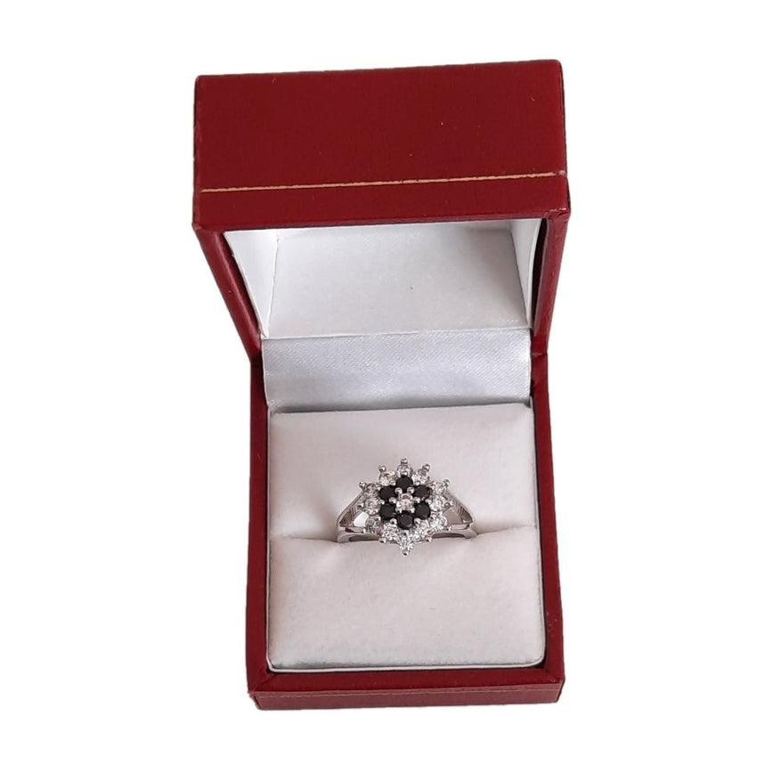 Black And White Cubic Zirconia Flower Ring
