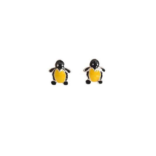 Black And Yellow Sterling Silver Penguin Earrings