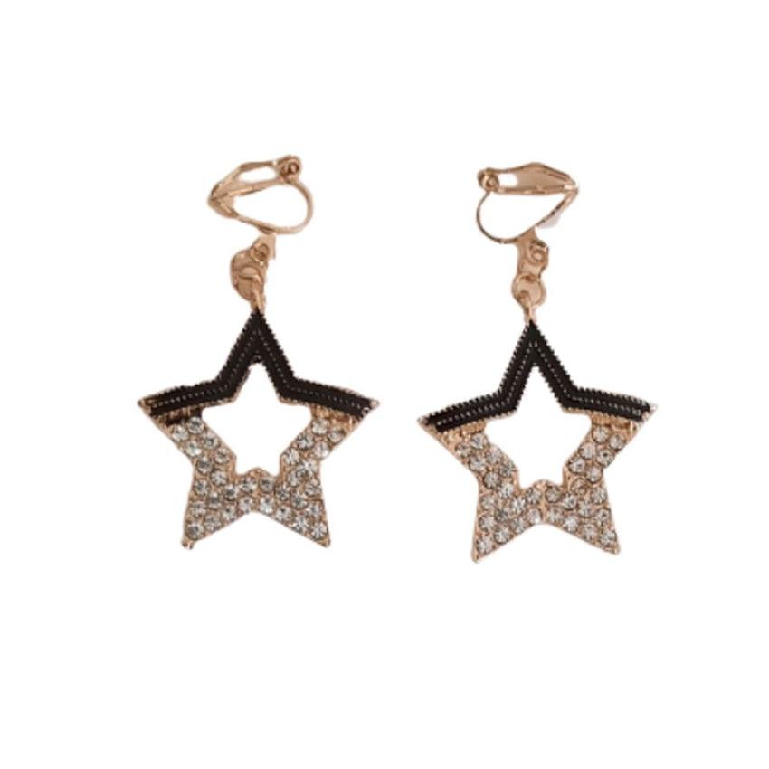 Black Bling Diamante Star Clip On Earrings