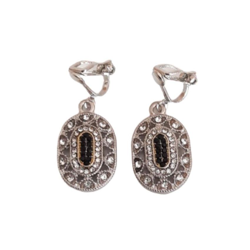 Black Cubic Zirconia Drop Clip On Earrings