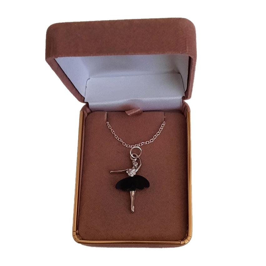 Black Skirt Dancer Pendant With a Crystal Top In a Ballet Dancer Pose