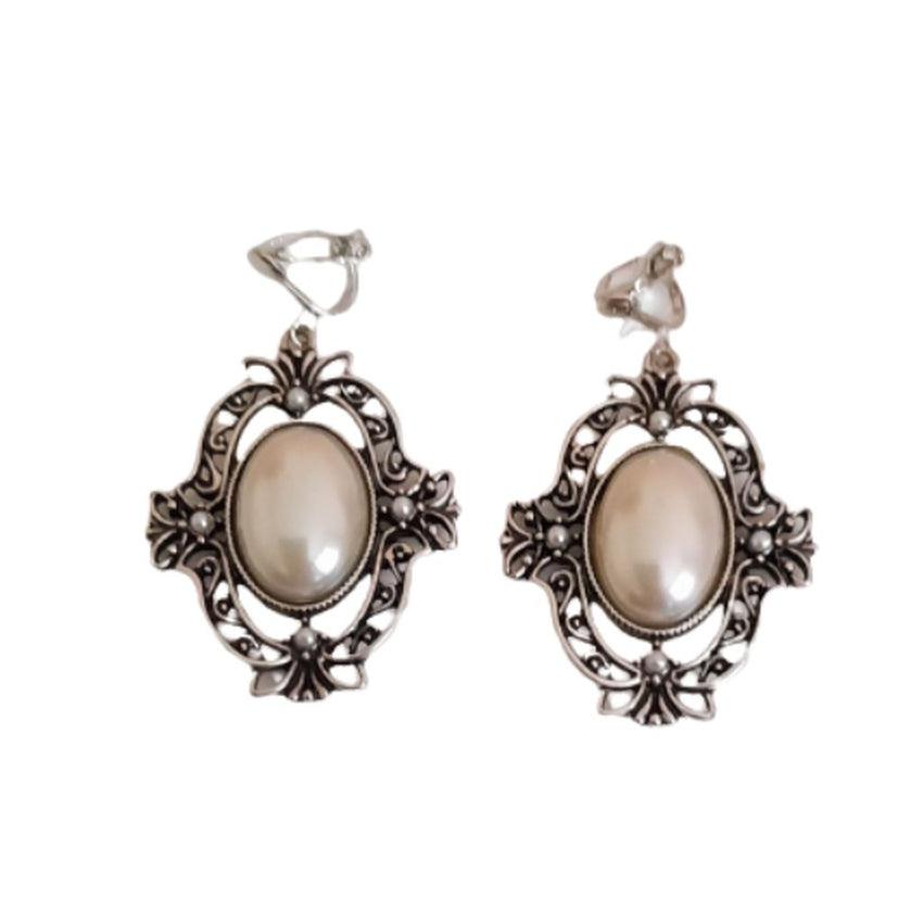 Black With Pearl Clip On Earrings