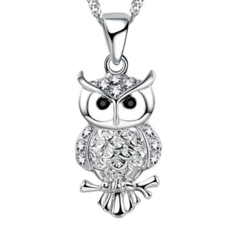Black And White Cubic Zirconia Encrusted Owl Pendant