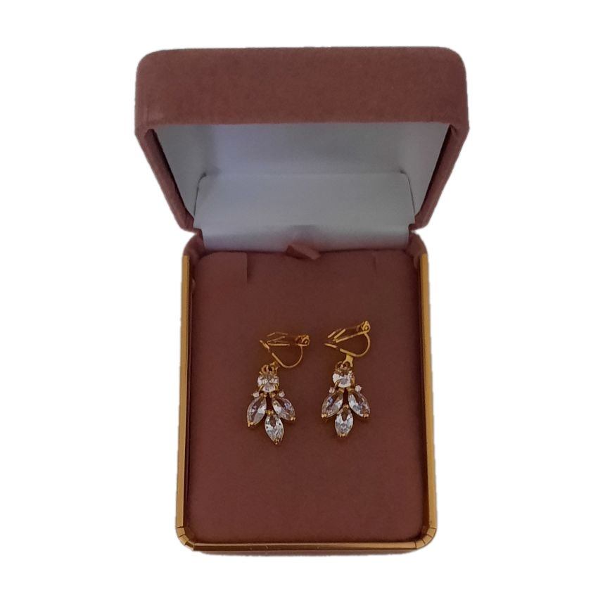 Bling Diamante Gold Flower Clip On Earrings(2)