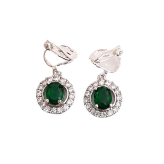 Bling Green Circle Clip On Earrings