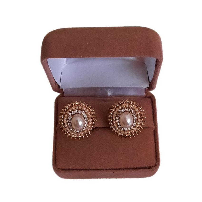 Bling Oval Diamante Pearl Drop Clip On Earrings