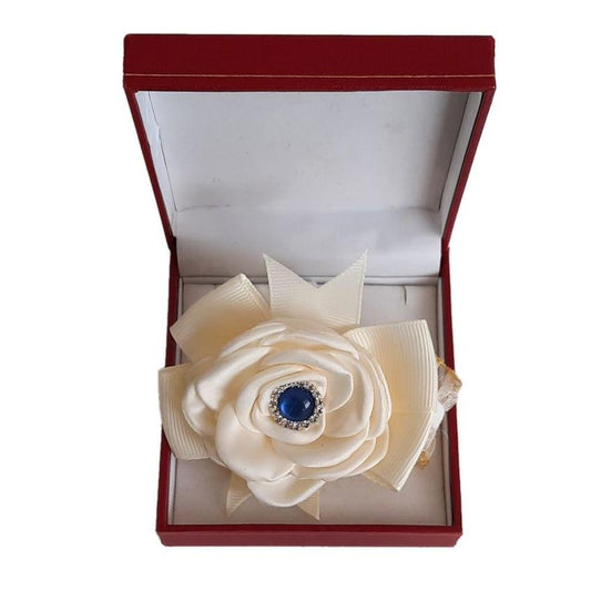 Blue And Cream Satin Rose Flower Wrist Corsage