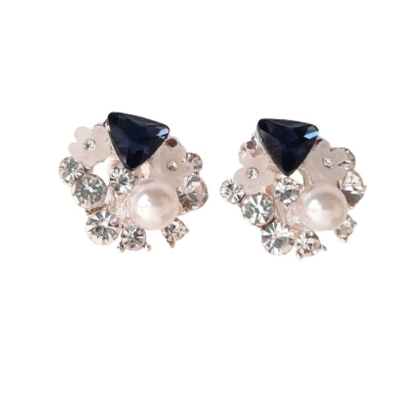 Blue And Crystal Clip On Earrings