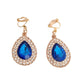Blue And Gold Cushion Diamante Clip On Earrings