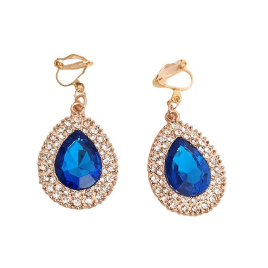 Blue And Gold Cushion Diamante Clip On Earrings