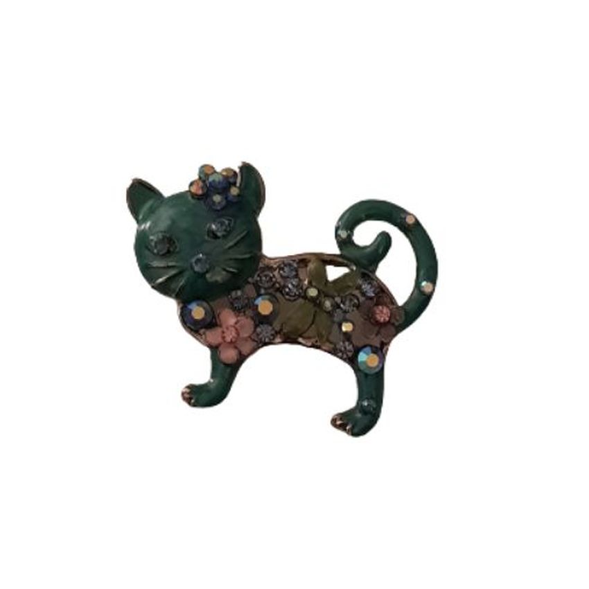 Blue And Pink Cat Brooch