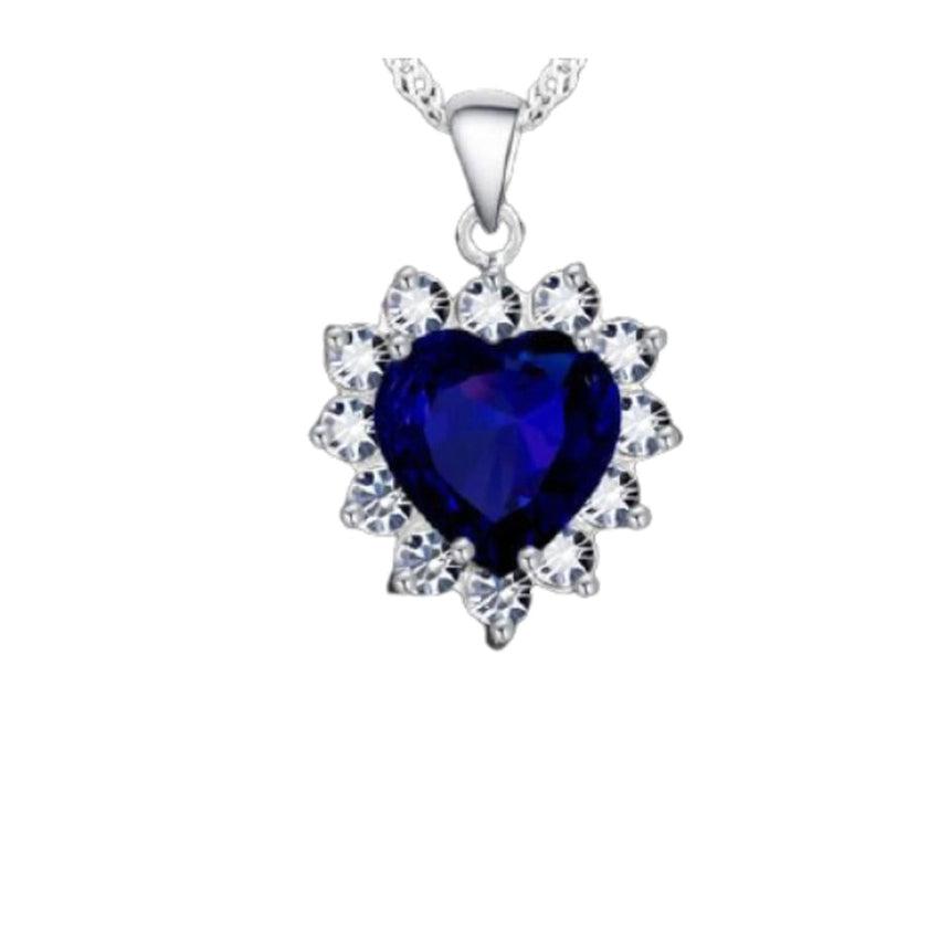 Blue And White Cubic Zirconia Heart Pendant