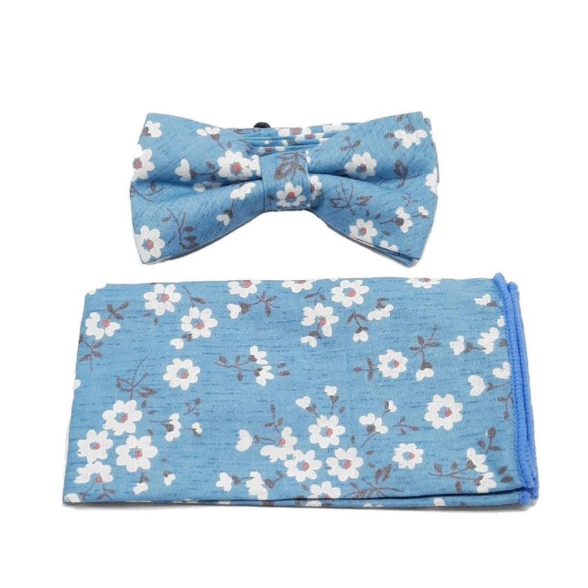 Blue And White Daisy Boys Dicky Bow And Hanky Set