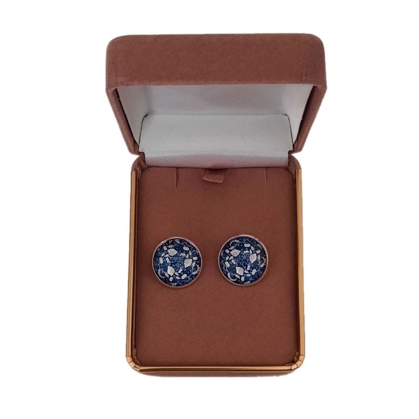 Blue And White Flower Cabochon Clip On Earrings(2)