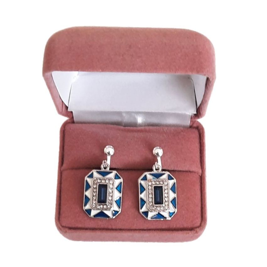 Blue And White Retro Clip On Earrings(2)