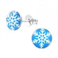 Blue And White Snowflake Girls Sterling Silver Earrings
