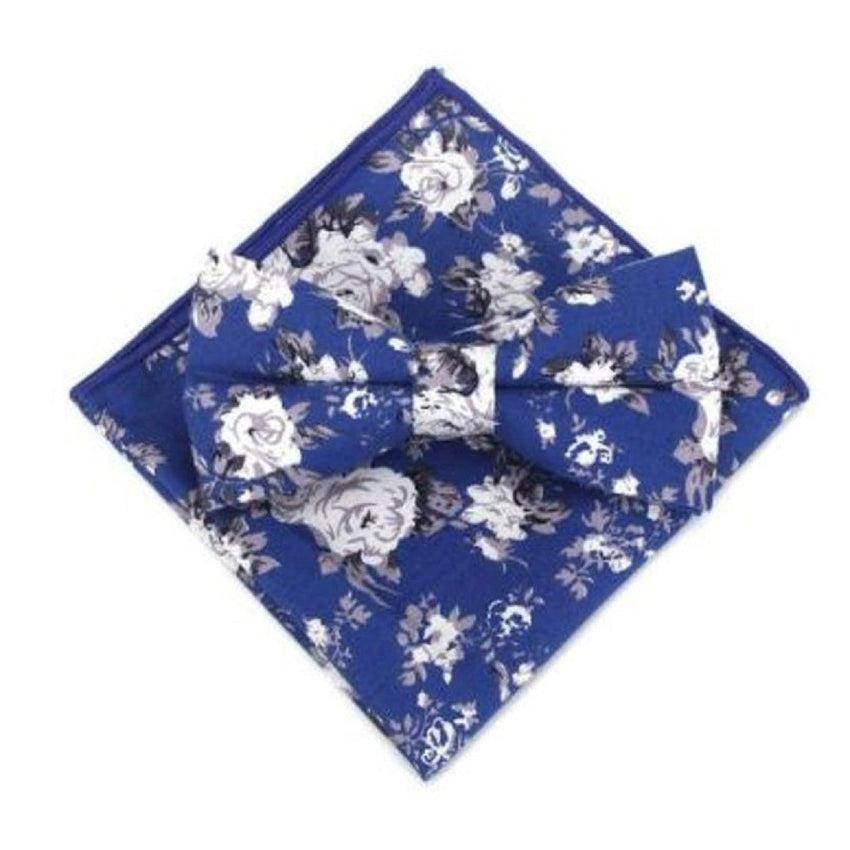 Blue Background With White Flowers Adjustable Bow Tie Set