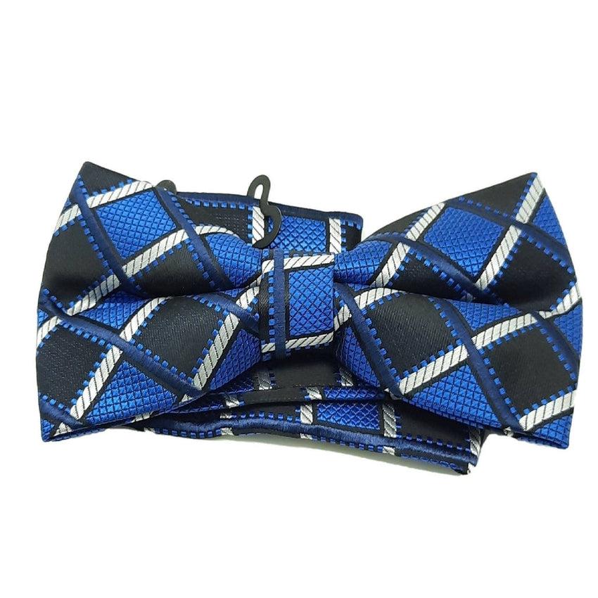 Blue Black And White Checked Adjustable Bow Tie