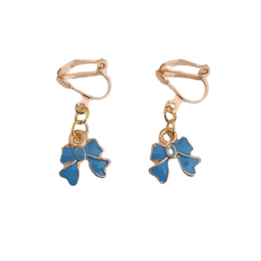 Blue Bow Clip On Earrings