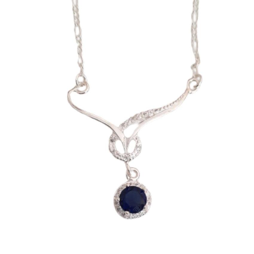 Blue CZ Silver 18 Inch Necklace With Cubic Zirconia Twist Detail