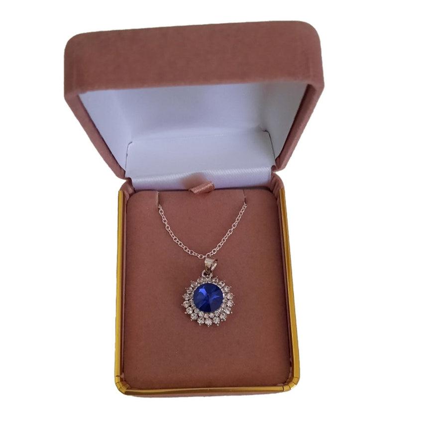 Blue Centre Cubic Zirconia Stone With White Edges Round Pendant