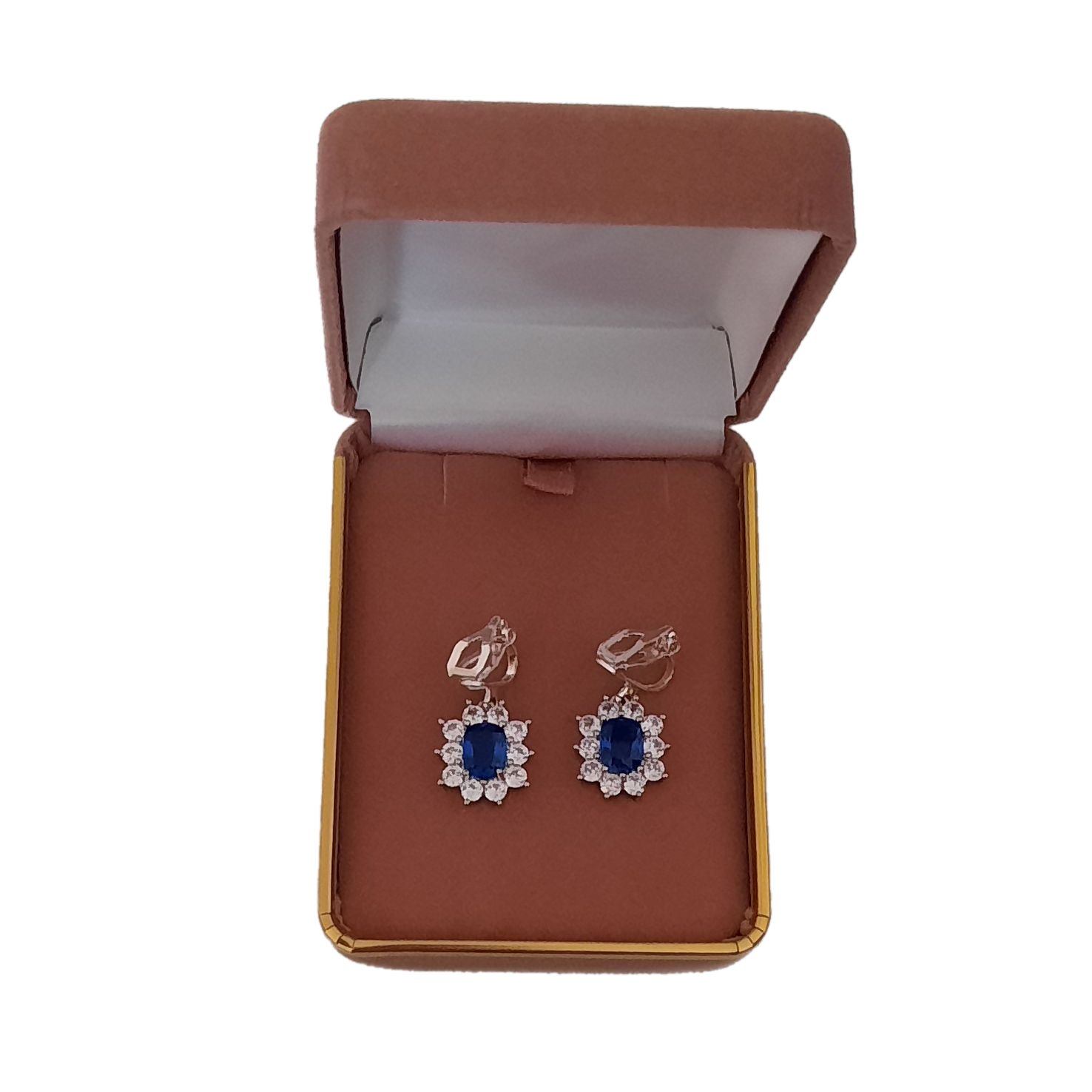 Blue Centre Diamante Edge Clip On Earrings(2)