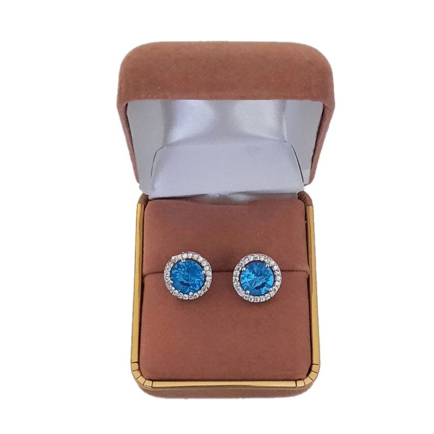 Blue Centre Stone With Cubic Zirconia Surround Earrings(2)