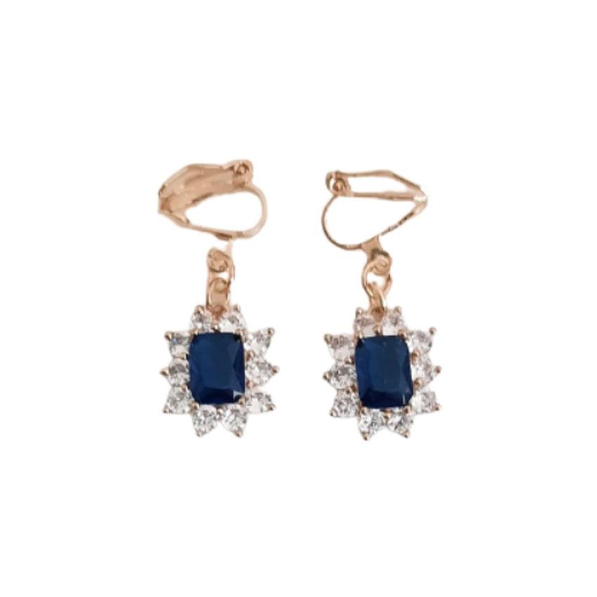 Blue Clip on Earrings In A Diamante Surround