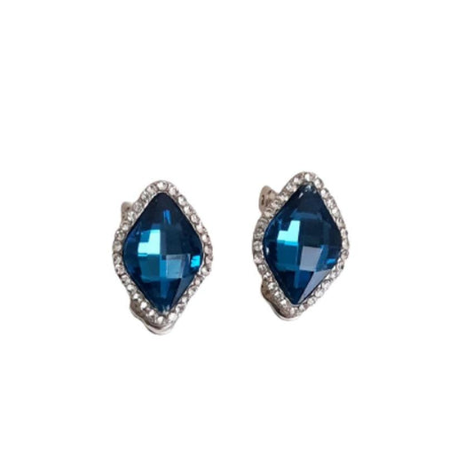 Blue Crystal Clip On Earrings