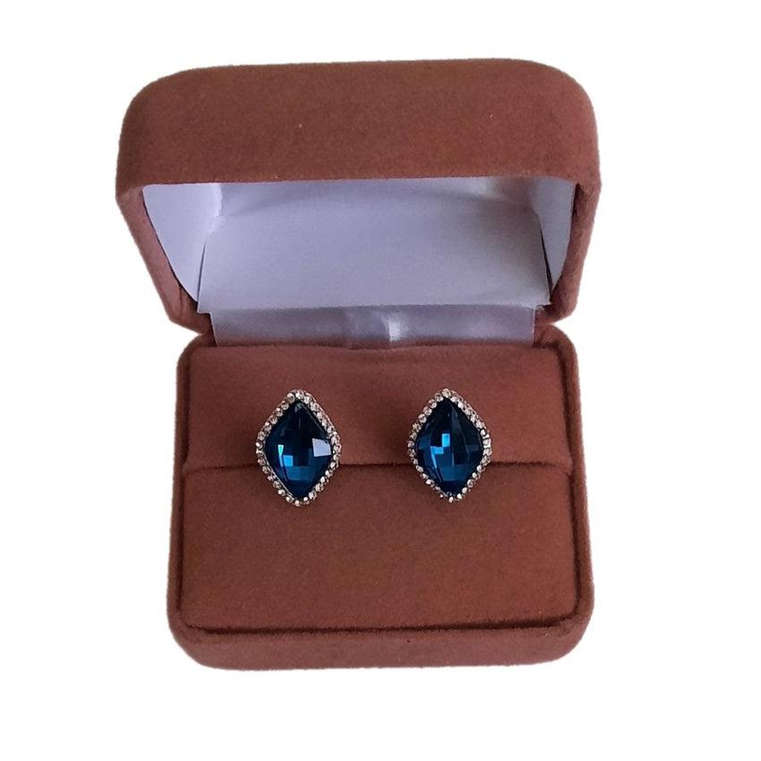 Blue Crystal Clip On Earrings