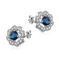 Blue Cubic Zirconia Centre Flower Design Earrings