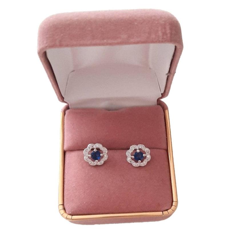 Blue Cubic Zirconia Centre Flower Design Earrings