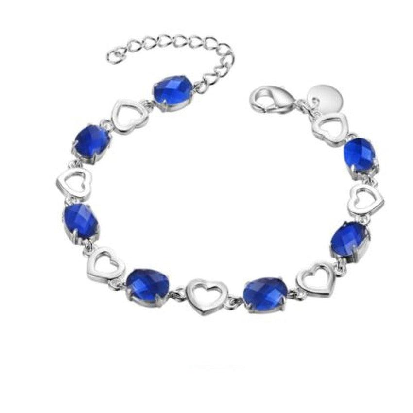 Blue Cubic Zirconia? Stone Silver Heart Links Bracelet