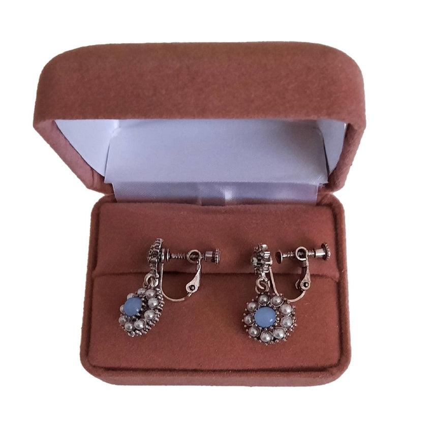 Blue Drop Clip on Earrings, Silver Coloured Stem