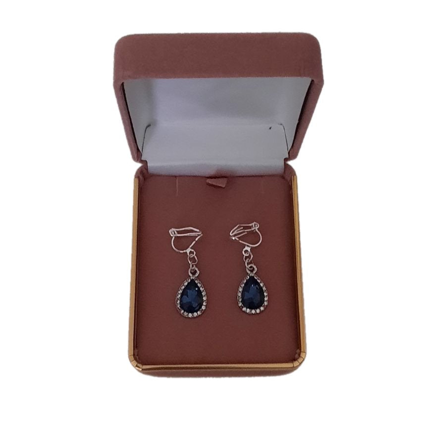 Blue Drop Diamante Clip On Earrings(2)