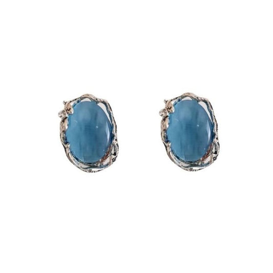 Blue Fire Opal Wavy Clip On Earrings