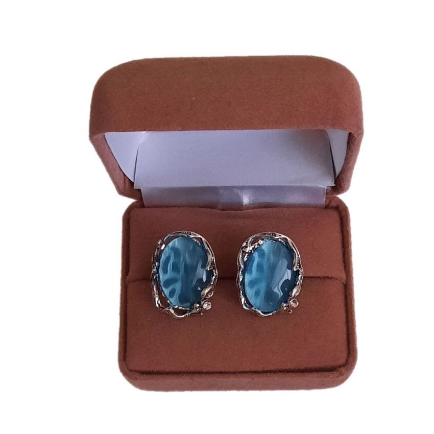 Blue Fire Opal Wavy Clip On Earrings(2)