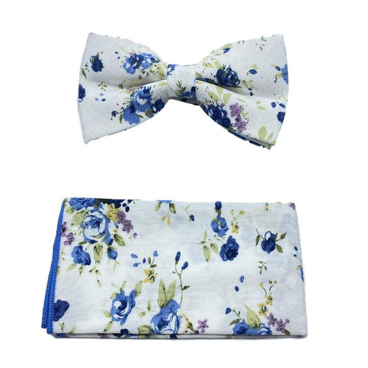 Blue Floral Bow Tie Set On A Light Background