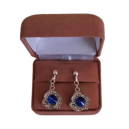 Blue Flower Diamante Clip On Earrings