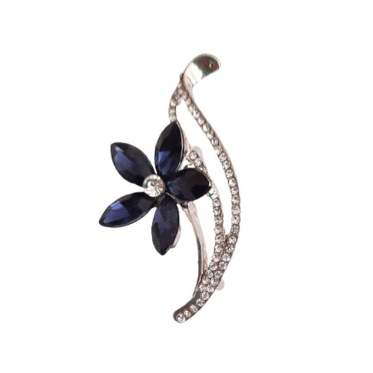 Blue Flower With Crystal Stem Brooch