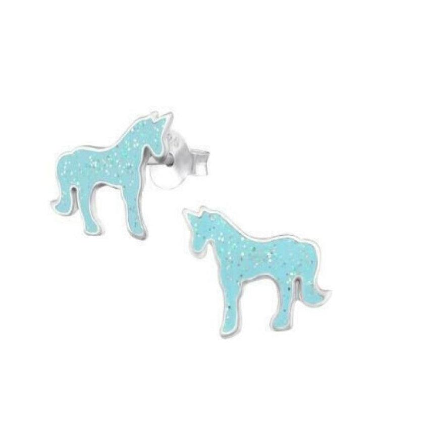 Blue Glitter Sterling Silver Unicorn Earrings