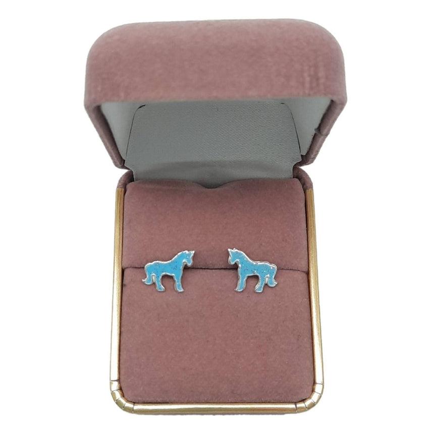 Blue Glitter Sterling Silver Unicorn Earrings
