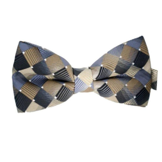 Blue Gold And Grey Checked Adjustable Bow Tie