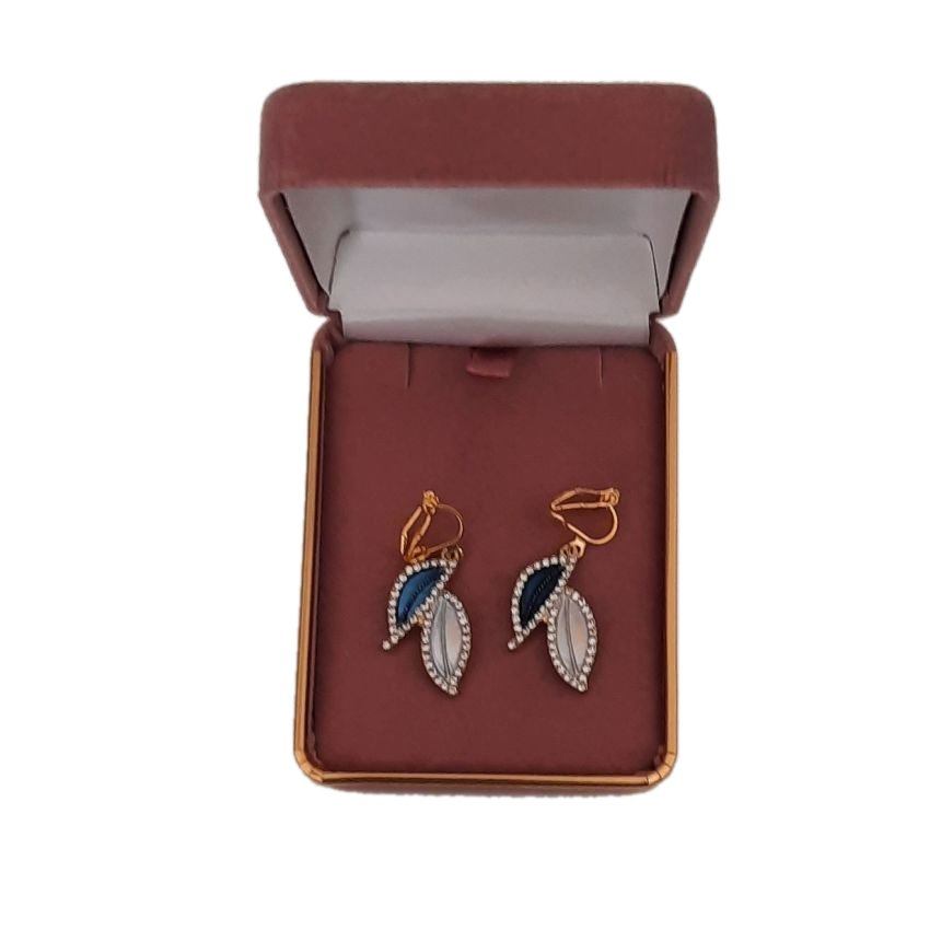 Blue Leaf Crystal Clip On Earrings(2)