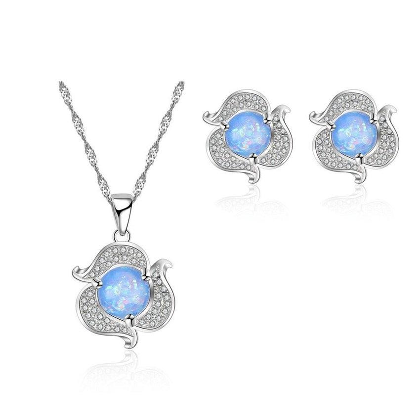 Blue Opal And Cubic Zirconia Matching Jewellery Set