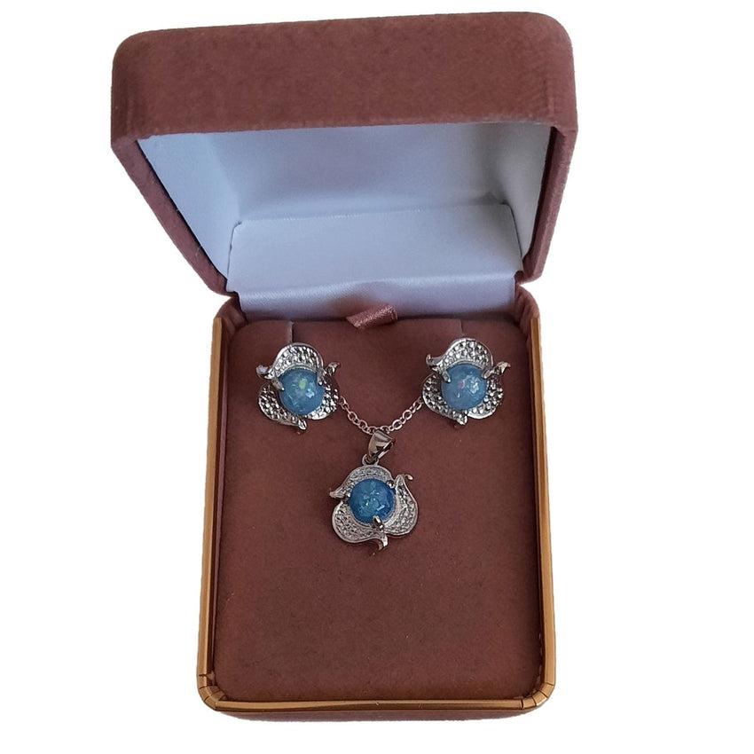 Blue Opal And Cubic Zirconia Matching Jewellery Set