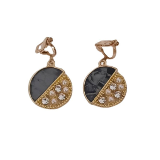 Blue Pearl And Crystal Clip On Earrings