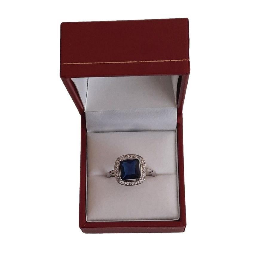 Blue Square Centre With Cubic Zirconia Surround Ring