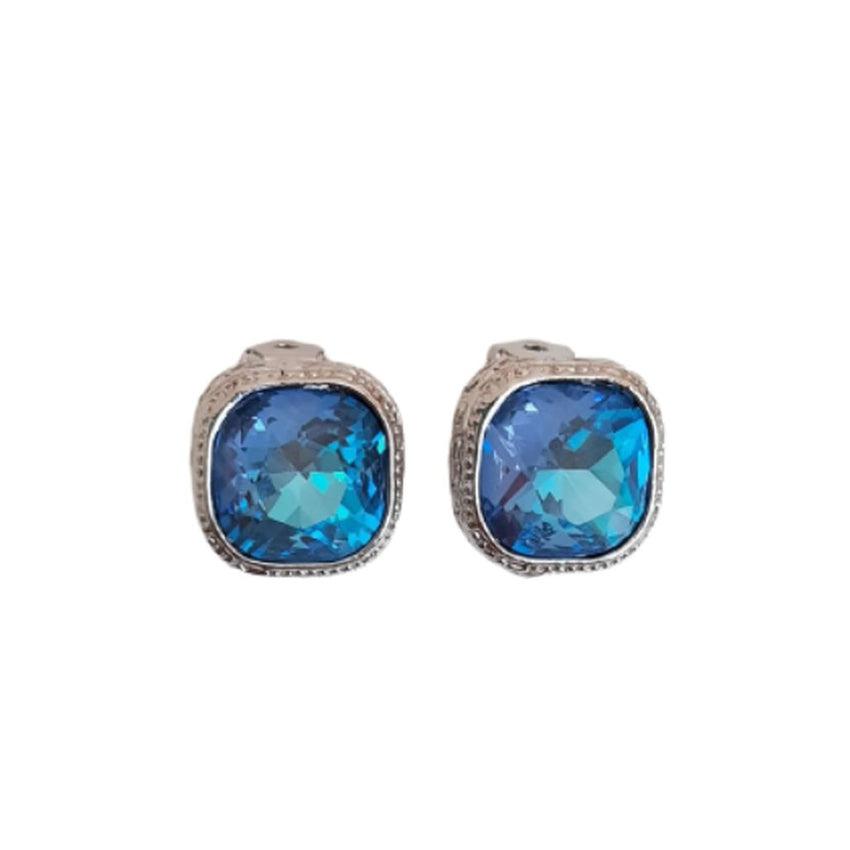 Blue Square Clip On Earrings